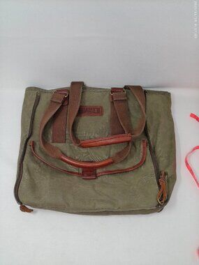 Duluth Trading Co Olive Waxed Canvas Expandable Shoulder Tote  Leather Trim